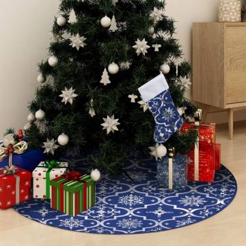 Luxury Blue Christmas Tree Skirt with Sock - 90 cm Fabric