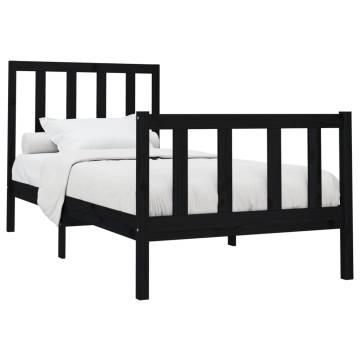 Stylish Black Solid Wood Pine Bed Frame 100x200 cm