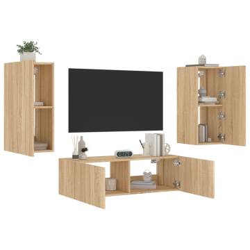 3 Piece TV Wall Cabinets with LED Lights - Sonoma Oak