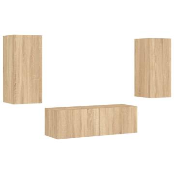 3 Piece TV Wall Cabinets with LED Lights - Sonoma Oak