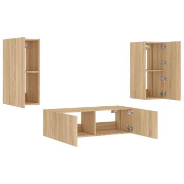 3 Piece TV Wall Cabinets with LED Lights - Sonoma Oak