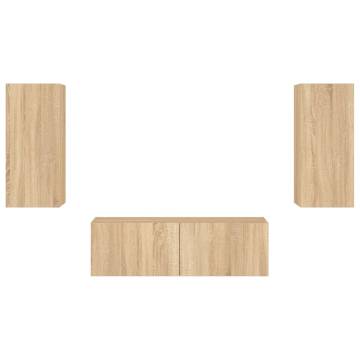 3 Piece TV Wall Cabinets with LED Lights - Sonoma Oak