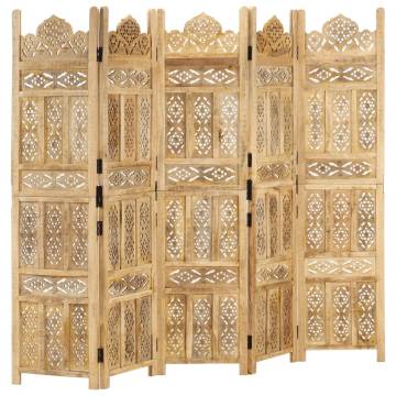 Elegant Hand Carved 5-Panel Room Divider | Mango Wood 200x165 cm