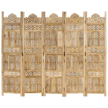 Elegant Hand Carved 5-Panel Room Divider | Mango Wood 200x165 cm