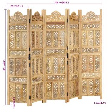 Elegant Hand Carved 5-Panel Room Divider | Mango Wood 200x165 cm