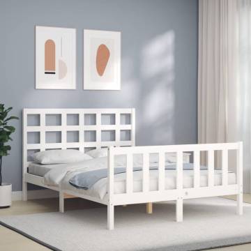 White Bed Frame with Headboard 120x200 cm - Solid Wood