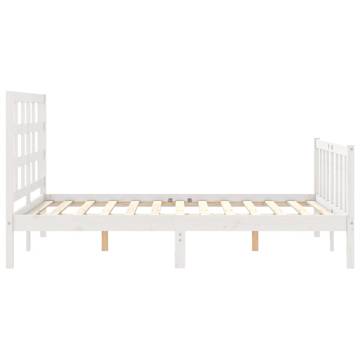 White Bed Frame with Headboard 120x200 cm - Solid Wood