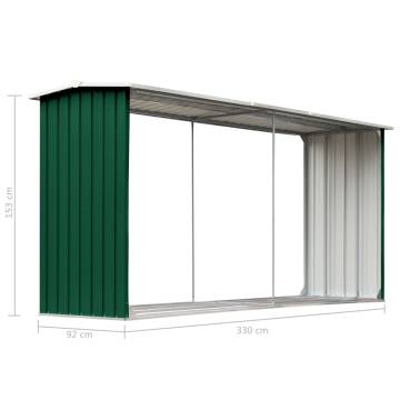 Garden Log Storage Shed - Galvanised Steel 330x92x153 cm Green