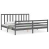 Grey Bed Frame with Headboard 200x200 cm | Solid Wood