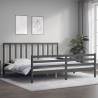 Grey Bed Frame with Headboard 200x200 cm | Solid Wood