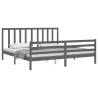 Grey Bed Frame with Headboard 200x200 cm | Solid Wood