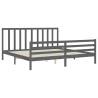 Grey Bed Frame with Headboard 200x200 cm | Solid Wood