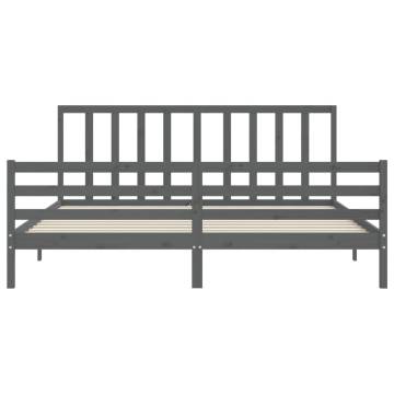 Grey Bed Frame with Headboard 200x200 cm | Solid Wood