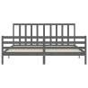 Grey Bed Frame with Headboard 200x200 cm | Solid Wood