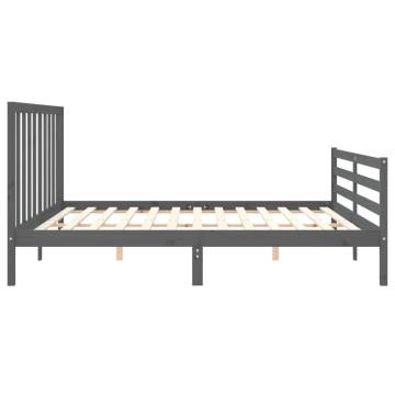 Grey Bed Frame with Headboard 200x200 cm | Solid Wood