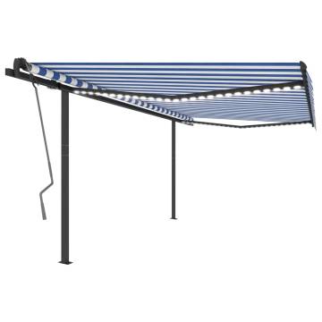 Manual Retractable Awning with LED - 4x3m Blue & White