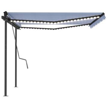 Manual Retractable Awning with LED - 4x3m Blue & White