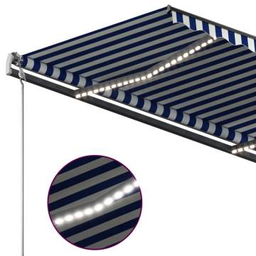 Manual Retractable Awning with LED - 4x3m Blue & White