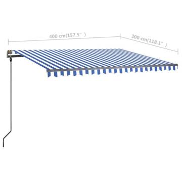 Manual Retractable Awning with LED - 4x3m Blue & White