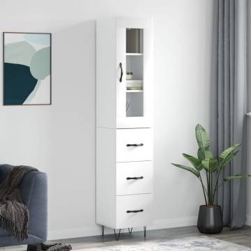 Stylish Highboard High Gloss White | 34.5x34x180 cm