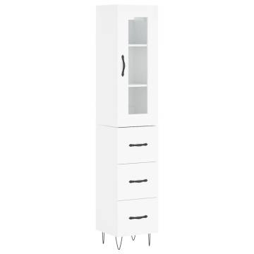 Stylish Highboard High Gloss White | 34.5x34x180 cm