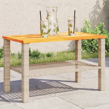 Beige Garden Table 70x38x42 cm | Poly Rattan & Acacia Wood