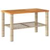 Beige Garden Table 70x38x42 cm | Poly Rattan & Acacia Wood