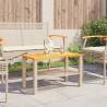 Beige Garden Table 70x38x42 cm | Poly Rattan & Acacia Wood