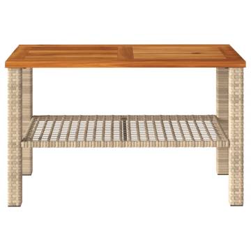 Beige Garden Table 70x38x42 cm | Poly Rattan & Acacia Wood