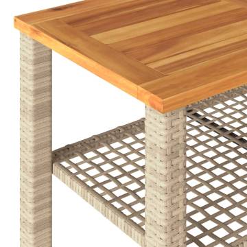 Beige Garden Table 70x38x42 cm | Poly Rattan & Acacia Wood