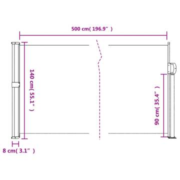 Retractable Side Awning Black 140x500 cm - Privacy Screen