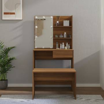 Dressing Table Set with LED - Brown Oak Engineered Wood