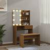 Dressing Table Set with LED - Brown Oak Engineered Wood