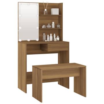 Dressing Table Set with LED - Brown Oak Engineered Wood