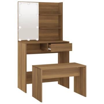 Dressing Table Set with LED - Brown Oak Engineered Wood