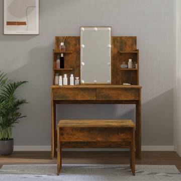 LED Dressing Table Set - Smoked Oak Engineered Wood