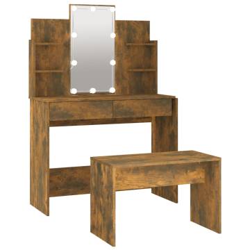 LED Dressing Table Set - Smoked Oak Engineered Wood