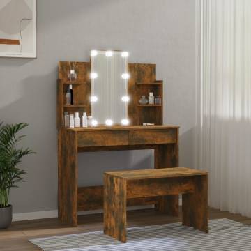 LED Dressing Table Set - Smoked Oak Engineered Wood