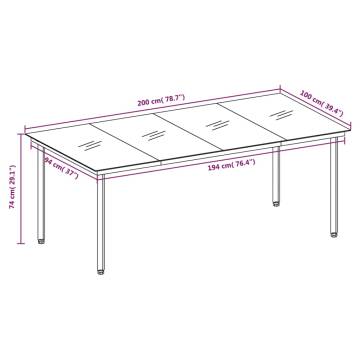 Stylish Black Garden Dining Table - 200x100 cm Steel & Glass