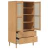 SENJA Rattan Look Wardrobe - Solid Pine 90x55x175 cm