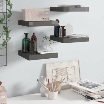 Stylish Floating Wall Shelves - Set of 4 High Gloss Grey