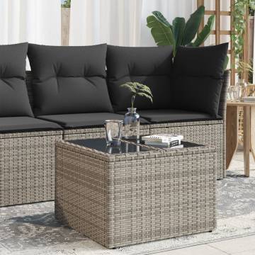 Garden Table with Glass Top - Grey Poly Rattan - 55x55x37 cm