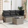 Garden Table with Glass Top - Grey Poly Rattan - 55x55x37 cm