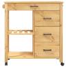 Kitchen Trolley MONZA - Solid Pine Wood | Hipomarket