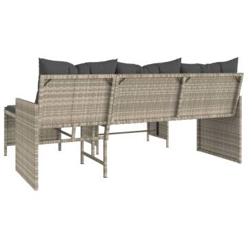 Light Grey L-Shaped Garden Sofa with Table & Cushions