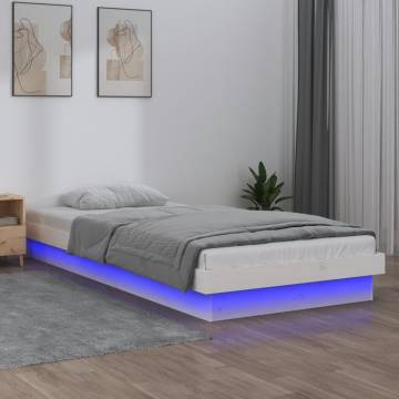 LED Bed Frame White 90x190 cm Single Solid Wood | Hipomarket