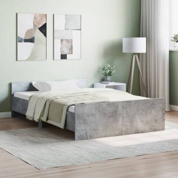 Concrete Grey Bed Frame with Headboard & Footboard - 120x190 cm