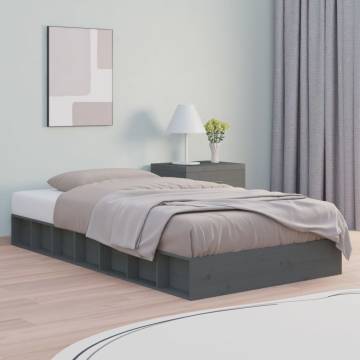 Grey Double Bed Frame 135x190 cm - Solid Wood | HipoMarket