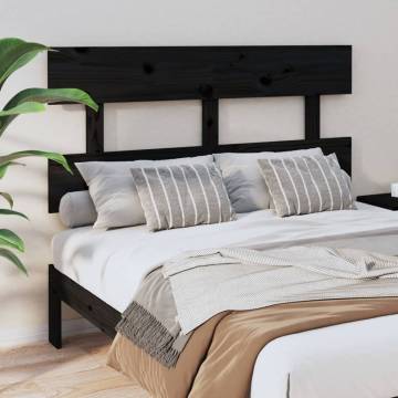 Stylish Black Bed Headboard - Solid Pine Wood 144x3x81 cm