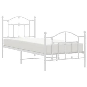 Elegant White Metal Bed Frame with Headboard 90x190 cm Single